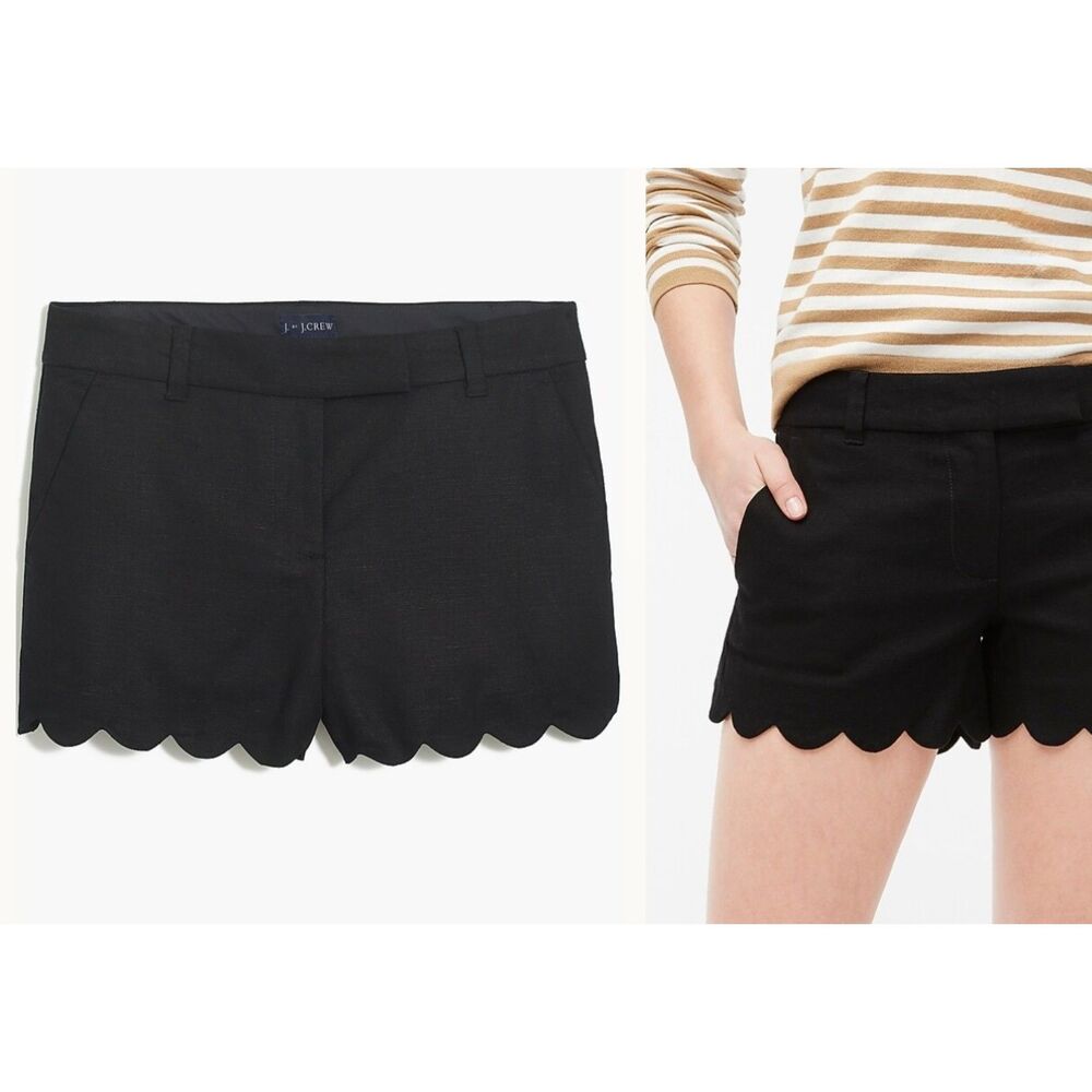 J. CREW FACTORY 4" Linen-Cotton Scalloped Hem Short, Sz 8